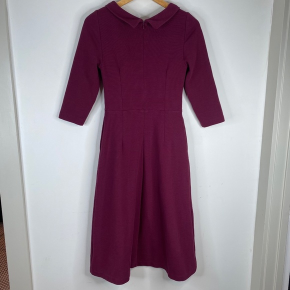 Boden Violet Ottoman Dress 2 Ruby Red Ribbed Midi Collar Classic Preppy Twee - Picture 4 of 11